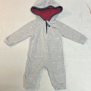 DKNY Gray and Red Cozy Footies One Piece Romper